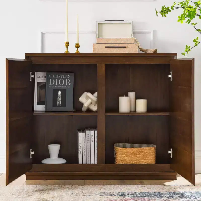 JVNOXK Buffet moderne de style Mid-Century de 39 pouces avec deux trous de sortie, adapté au salon ou à la cuisine, avec espace de rangement, Noyer