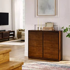 JVNOXK Buffet moderne de style Mid-Century de 39 pouces avec deux trous de sortie, adapté au salon ou à la cuisine, avec espace de rangement, Noyer