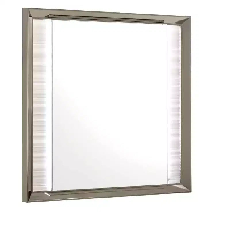 Miroir encadré HomeRoots 38, blanc et argent, en bois, avec éclairage, à monter sur commode