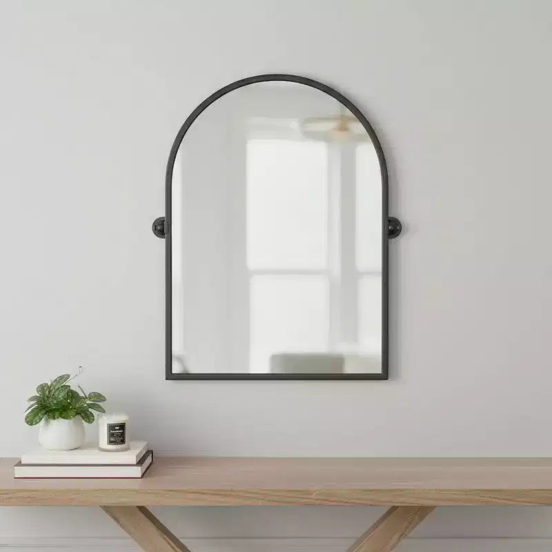 HomeRoots 36" miroir d'appoint inclinable encadré en métal noir avec arc
