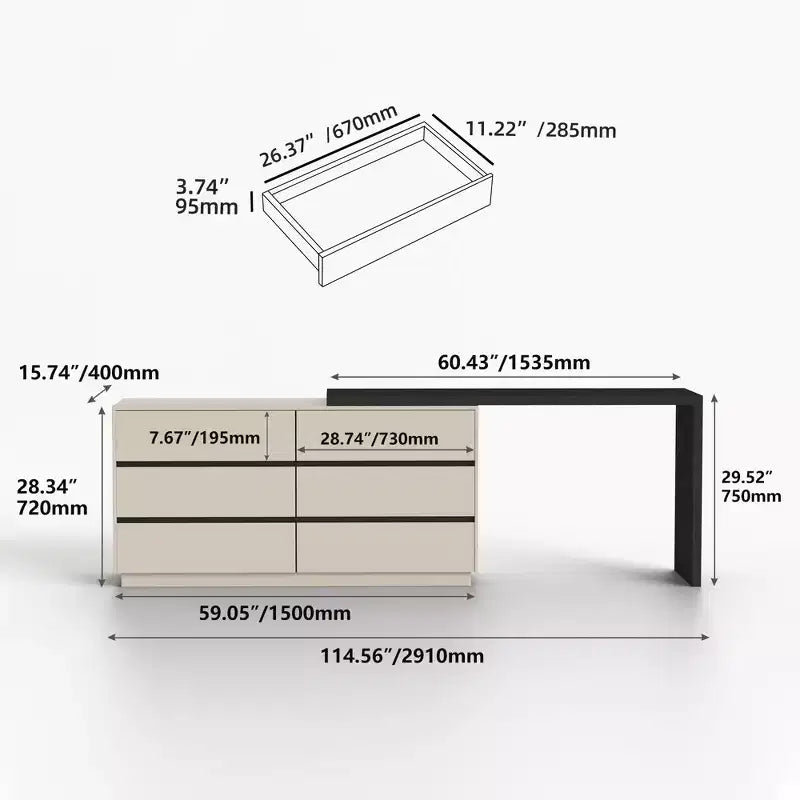 Gaoyangjiaju Bureau de direction moderne en L de 153,5 cm avec rangement 6 tiroirs - Finition bicolore