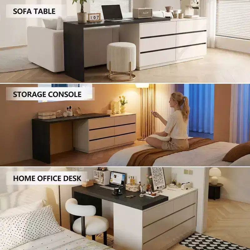 Gaoyangjiaju Bureau de direction moderne en L de 153,5 cm avec rangement 6 tiroirs - Finition bicolore