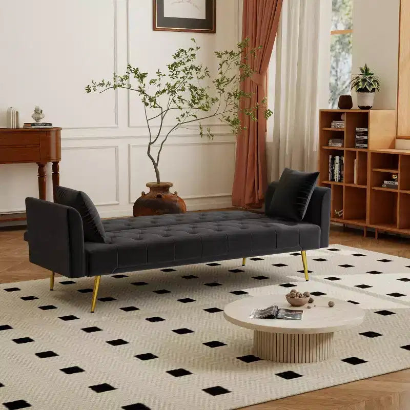 Canapé inclinable moderne en velours avec dossier réglable à 3 positions, canapé-lit convertible pour petits salons ou chambres d'amis-Panipeachy