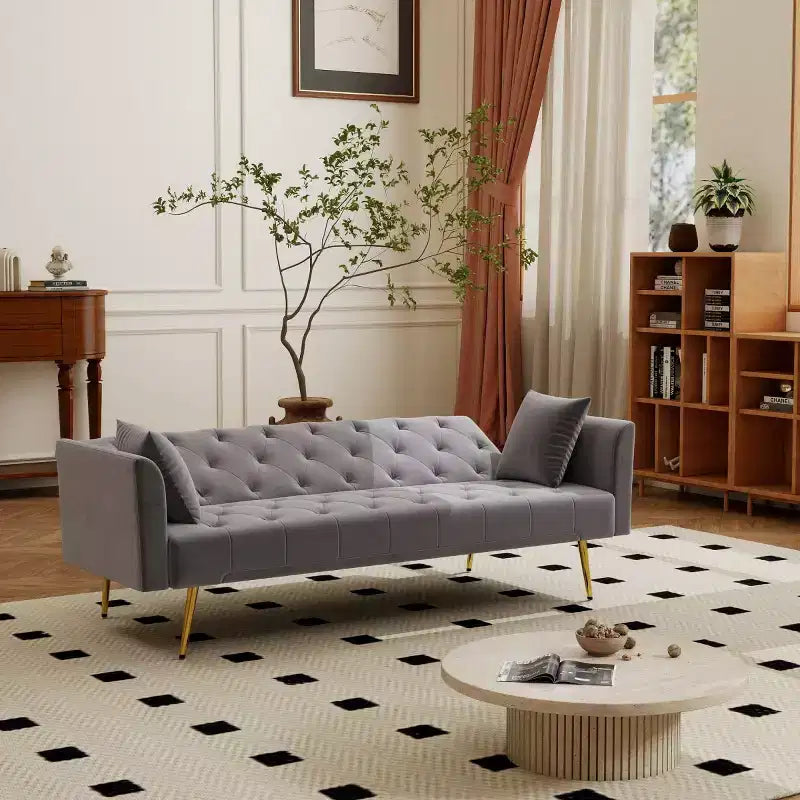 Canapé inclinable moderne en velours avec dossier réglable à 3 positions, canapé-lit convertible pour petits salons ou chambres d'amis-Panipeachy