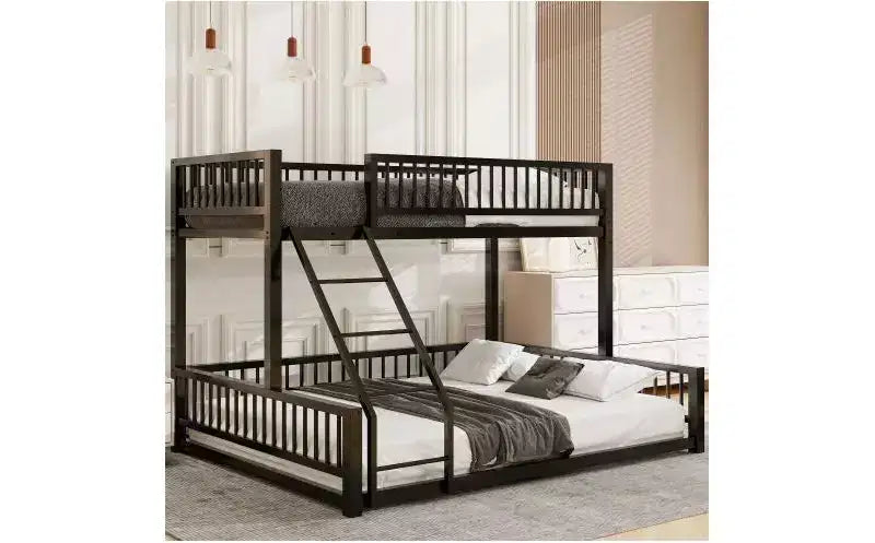Bellemave Lit Superposé au Sol Jumeau XL sur Grand Lit avec Échelle et Barrières de Sécurité, Lit Superposé au Sol en Métal avec Design Détachable, Facile à Assembler, Noir