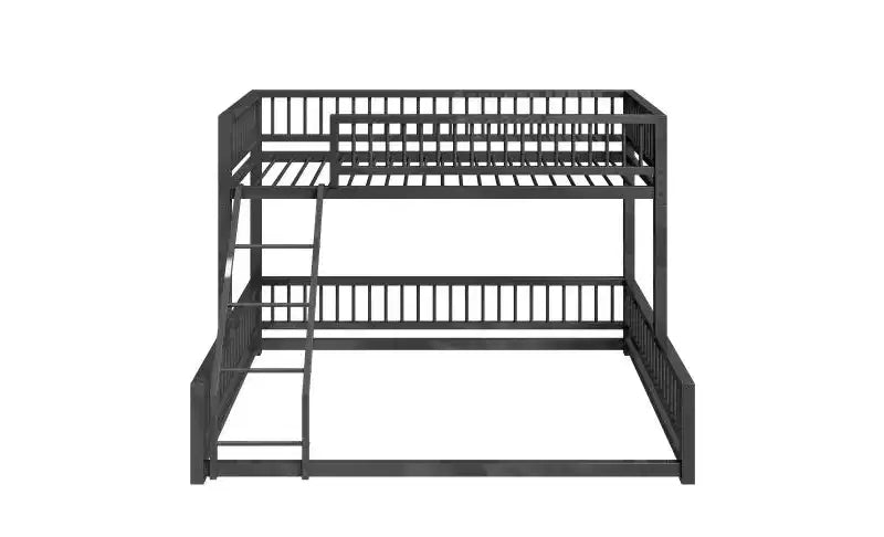 Bellemave Lit Superposé au Sol Jumeau XL sur Grand Lit avec Échelle et Barrières de Sécurité, Lit Superposé au Sol en Métal avec Design Détachable, Facile à Assembler, Noir