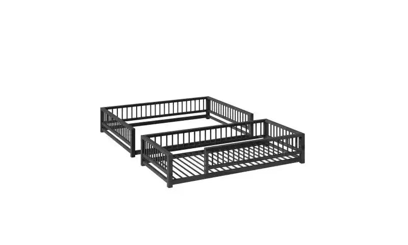 Bellemave Lit Superposé au Sol Jumeau XL sur Grand Lit avec Échelle et Barrières de Sécurité, Lit Superposé au Sol en Métal avec Design Détachable, Facile à Assembler, Noir