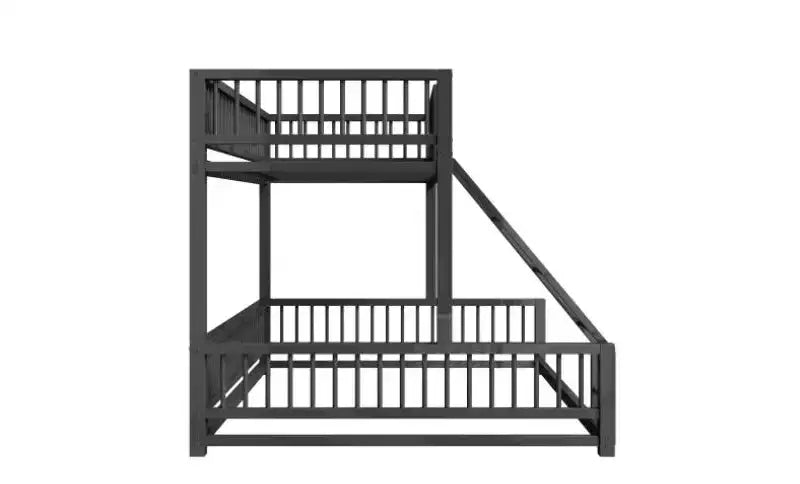 Bellemave Lit Superposé au Sol Jumeau XL sur Grand Lit avec Échelle et Barrières de Sécurité, Lit Superposé au Sol en Métal avec Design Détachable, Facile à Assembler, Noir