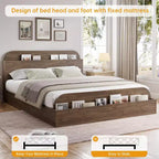 Cadre de lit en bois avec tête de lit de rangement – Lit plateforme bas pour enfant avec pied de lit surélevé, lattes en bois robustes (pas besoin de sommier tapissier)