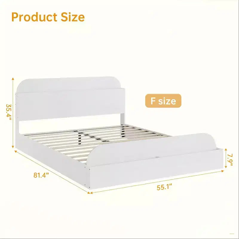 Cadre de lit en bois avec tête de lit de rangement – Lit plateforme bas pour enfant avec pied de lit surélevé, lattes en bois robustes (pas besoin de sommier tapissier)