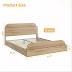 Cadre de lit en bois avec tête de lit de rangement – Lit plateforme bas pour enfant avec pied de lit surélevé, lattes en bois robustes (pas besoin de sommier tapissier)