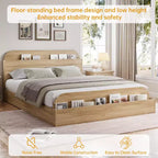 Cadre de lit en bois avec tête de lit de rangement – Lit plateforme bas pour enfant avec pied de lit surélevé, lattes en bois robustes (pas besoin de sommier tapissier)