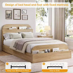 Cadre de lit en bois avec tête de lit de rangement – Lit plateforme bas pour enfant avec pied de lit surélevé, lattes en bois robustes (pas besoin de sommier tapissier)