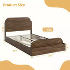 Cadre de lit en bois avec tête de lit de rangement – Lit plateforme bas pour enfant avec pied de lit surélevé, lattes en bois robustes (pas besoin de sommier tapissier)