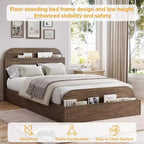 Cadre de lit en bois avec tête de lit de rangement – Lit plateforme bas pour enfant avec pied de lit surélevé, lattes en bois robustes (pas besoin de sommier tapissier)