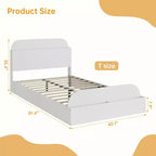 Cadre de lit en bois avec tête de lit de rangement – Lit plateforme bas pour enfant avec pied de lit surélevé, lattes en bois robustes (pas besoin de sommier tapissier)