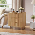 Modern Fluted 3-Drawer Dresser. Features deep drawers & a wide top. Versatile wooden organizer for bedroom, living room, or hallway