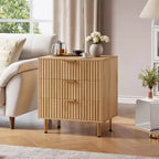 Modern Fluted 3-Drawer Dresser. Features deep drawers & a wide top. Versatile wooden organizer for bedroom, living room, or hallway