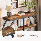 Table console industrielle 41,3 po Lantine à 3 niveaux, cadre en métal arqué et étagères de rangement, brun mélangé, convient pour le salon, le couloir.