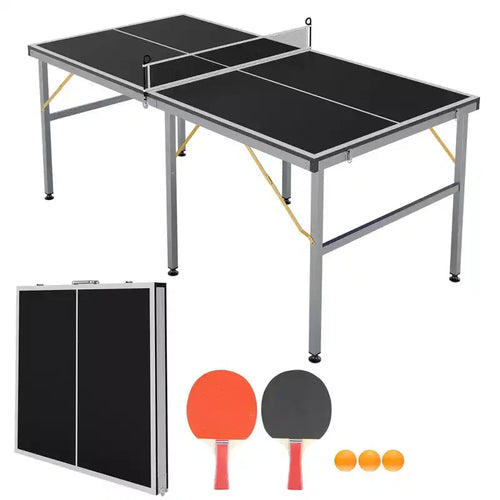 6x3 ft Portable Ping Pong Table for Indoor & Outdoor Use - Includes Net, 2 Paddles & 3 Balls - Professional Game Table for Adults & Teens