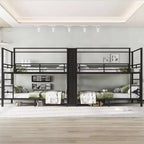 Lit superposé quadruple en métal, taille QueenLit superposé quadruple en métal avec étagères de rangement intégrées et armoireStructure métallique robuste avec conception anti-bruit