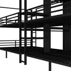 Lit superposé quadruple en métal, taille QueenLit superposé quadruple en métal avec étagères de rangement intégrées et armoireStructure métallique robuste avec conception anti-bruit