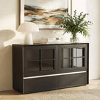 47.04 Modern Sideboard with Shatterproof Acrylic Doors - 2-Drawer Storage Cabinet with Adjustable Shelves - Matte Black Gaoyangjiaju