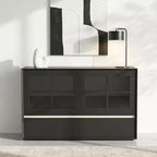 47.04 Buffet moderne avec portes en acrylique incassables – Meuble de rangement à 2 tiroirs avec étagères réglables – Noir mat Gaoyangjiaju