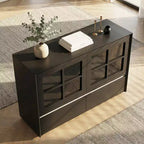 47.04 Buffet moderne avec portes en acrylique incassables – Meuble de rangement à 2 tiroirs avec étagères réglables – Noir mat Gaoyangjiaju