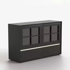 47.04 Buffet moderne avec portes en acrylique incassables – Meuble de rangement à 2 tiroirs avec étagères réglables – Noir mat Gaoyangjiaju