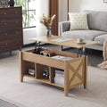 VINGLI Farmhouse Lift Top Coffee Table, Rustic Grey with Storage Shelf/Hidden Compartment, Mesa De Centro para Sala
