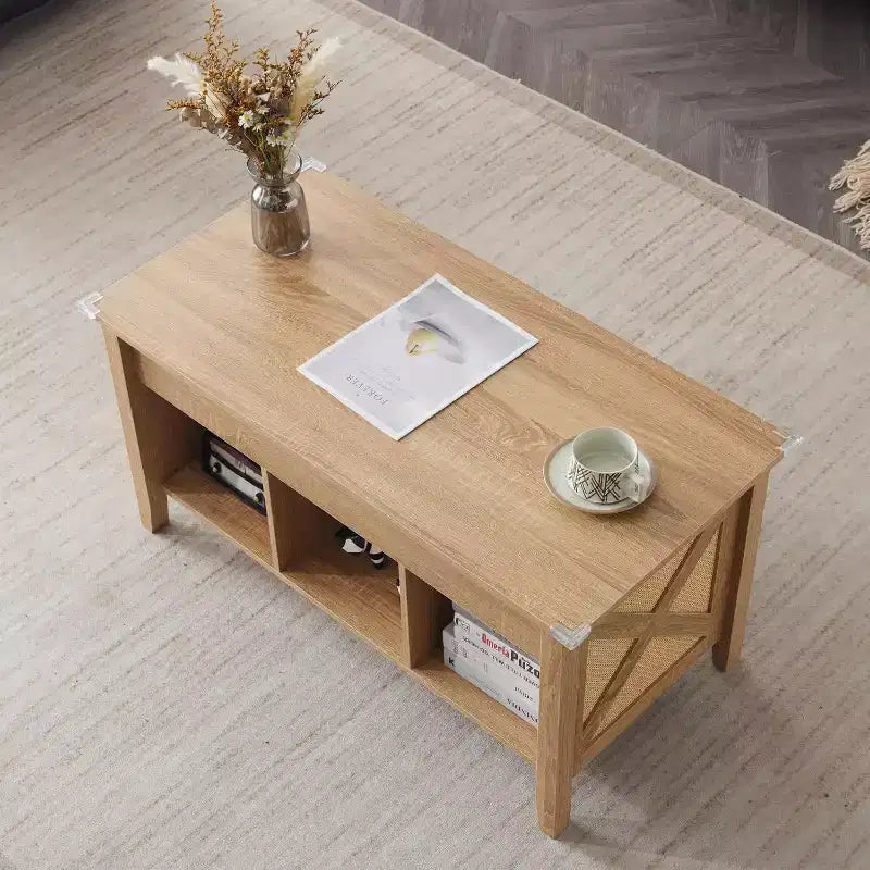 VINGLI Table Basse de Ferme relevable, Gris Rustique avec Étagère de Rangement/Compartiment Caché, Mesa De Centro para Sala