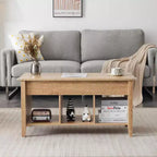 VINGLI Table Basse de Ferme relevable, Gris Rustique avec Étagère de Rangement/Compartiment Caché, Mesa De Centro para Sala