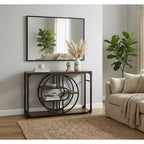 Console d'entrée industrielle de 55 pouces, table à 5 niveaux avec cadre en métal en forme de O et rangement pour salon et couloir