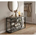 Console d'entrée industrielle de 55 pouces, table à 5 niveaux avec cadre en métal en forme de O et rangement pour salon et couloir