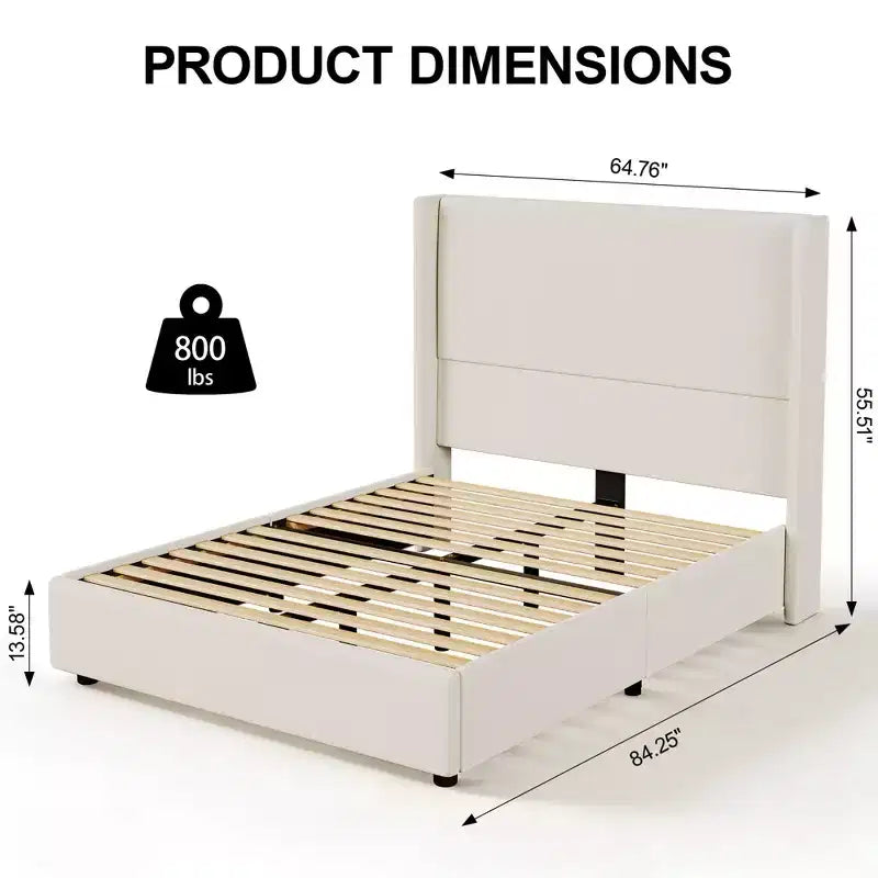 Cadre de lit Dyonery Queen, lit plateforme rembourré avec tête de lit en lin de 55 pouces, aucun sommier tapissier requis, lattes en bois robustes, assemblage facile et silencieux