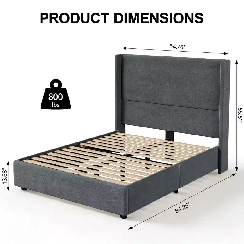 Cadre de lit Dyonery Queen, lit plateforme rembourré avec tête de lit en lin de 55 pouces, aucun sommier tapissier requis, lattes en bois robustes, assemblage facile et silencieux