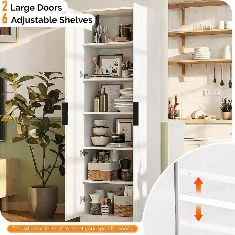 VINGLI 70 Armoire de cuisine moderne avec portes cannelées, 5 étagères réglables, solution de rangement haute