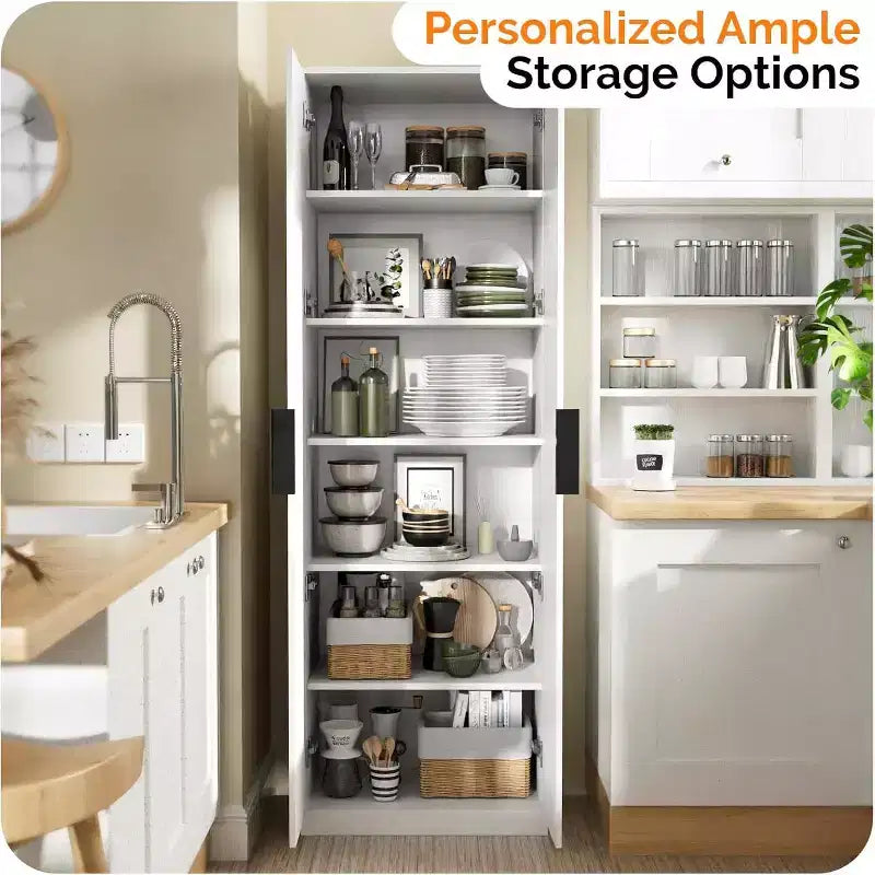 VINGLI 70 Armoire de cuisine moderne avec portes cannelées, 5 étagères réglables, solution de rangement haute