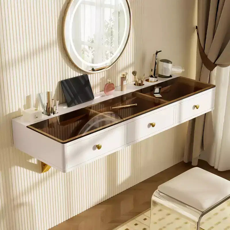 Étagère flottante JVNOXK de 47 po avec tiroir, coiffeuse murale multifonctionnelle, bureau mural, convient aux chambres à coucher, beige clair