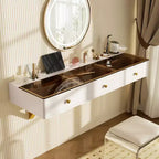 Étagère flottante JVNOXK de 47 po avec tiroir, coiffeuse murale multifonctionnelle, bureau mural, convient aux chambres à coucher, beige clair
