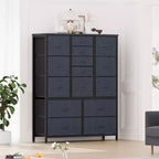 Commode à 15 tiroirs, commode avec plateau en bois, cadre en métal, unité de rangement avec tissu