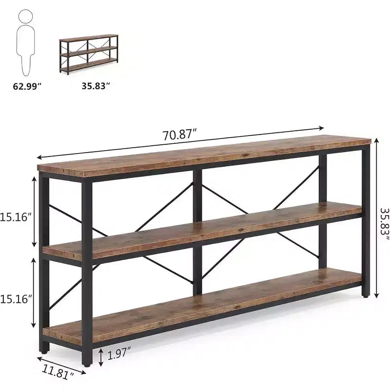 Console, Table d'appoint à 3 niveaux avec cadre en métal