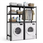 Over Washer and Dryer Storage Shelf, Adjustable 4-Tier Laundry Organizer with Hanging Rods and Hooks for Laundry Room Space Saving