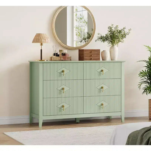 48 Wide 6-Drawer Dresser, Modern Chest with Metal Handles for Bedroom Storage, Green