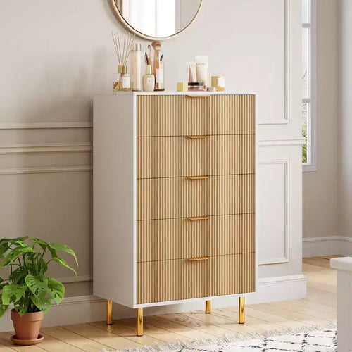 5-Drawer Dresser, 48 Tall Modern Wood Storage Organizer for Bedroom, White