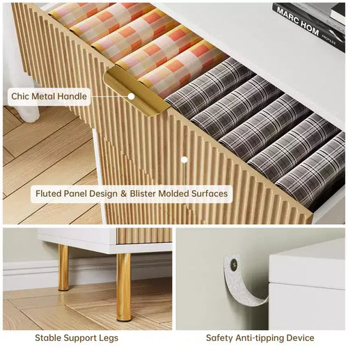 Commode à 5 tiroirs, organisateur de rangement moderne en bois de 122 cm de haut pour chambre à coucher, blanc
