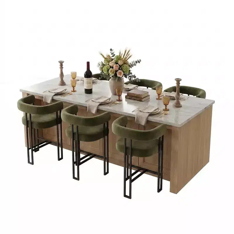 Lot de 6 tabourets de bar modernes de 61 cm de hauteur de comptoir avec dossier et accoudoirs, tabourets de comptoir rembourrés en velours pour îlot de cuisine ou bar-Panipeachy