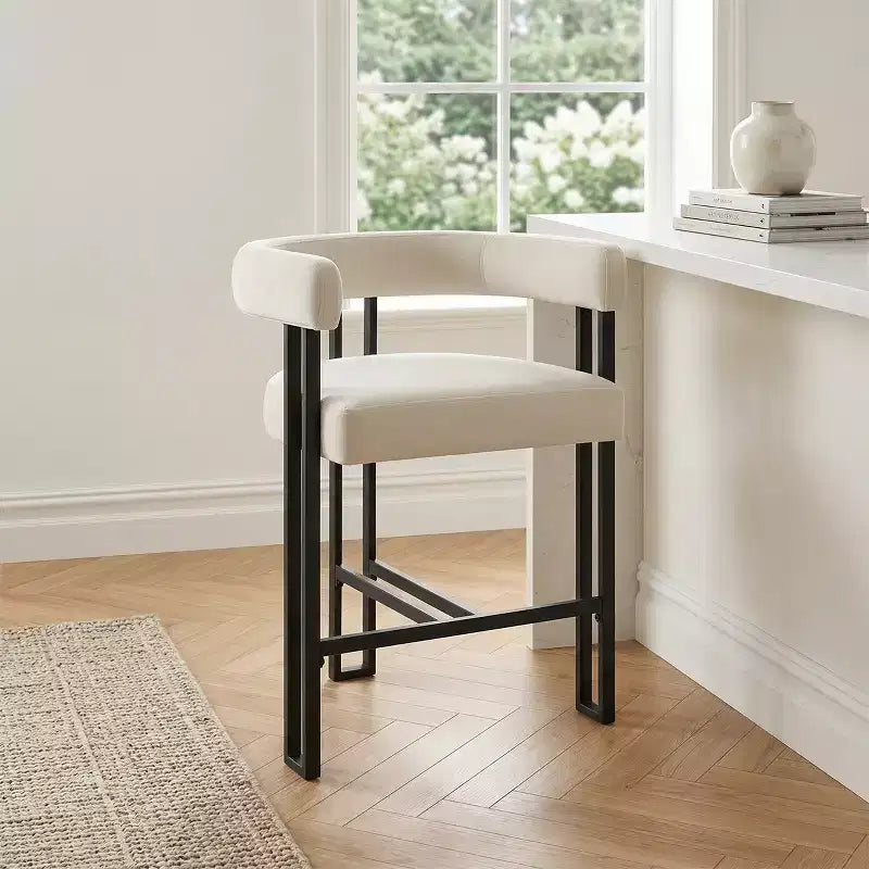 Lot de 6 tabourets de bar modernes de 61 cm de hauteur de comptoir avec dossier et accoudoirs, tabourets de comptoir rembourrés en velours pour îlot de cuisine ou bar-Panipeachy