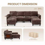 Canapé d'angle modulable 4 places en U Ora Maison 118 avec 2 poufs et table d'appoint pliable